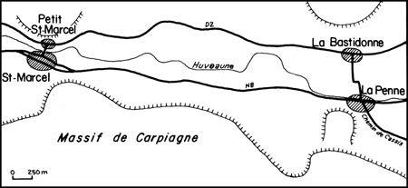 Carte Saint-Marcel et La Penne-sur-Huveaune et leur "bourgeons".